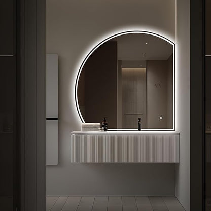Niccy Half Moon Led Mirror for Bathroom, 32" Semi Round Backlit Mirror for Wall Lighted Mirror with Frameless 3 Color, Defogger, Explosion-Proof, HD Glass and IP65 Vanity Mirror