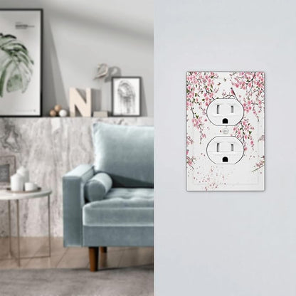 Decorative Outlet Covers Rustic Plum Blossom Pink Flowers 1 Gang Duplex Light Switch Cover Plate Unique Wall Plate Electrical Switch Plate Covers for Home Bedroom Decor （2 Pack）