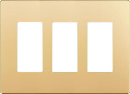 LIDER Matte Finish Decorator Switch Cover, Screwless Wall Plate, Mid-Size 3-Gang 4.88" x 6.77", Unbreakable Polycarbonate Thermoplastic, UL Listed, LSWP-33M-GD, Gold