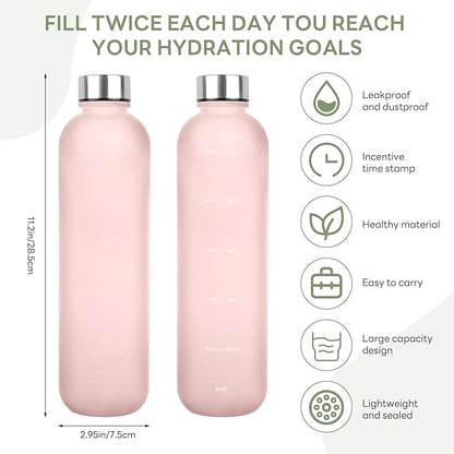 1L（33 oz） daily tracking schedule time hours reminder motivational day goals hydration capacity measured marker tracker plastic wide mouth measurements water bottle