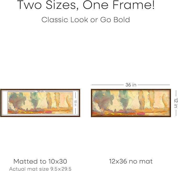 Homeforia 12x36 Picture Frame Brown, High End Dark Oak 12x36 Walnut Wood Poster Frame with Mat 10x30 Art, 12 x 36 Wooden Frame Matted to 10 x 30 Photo, 36x12 Frames, Tempered Glass, Wall Kit, Set of 1