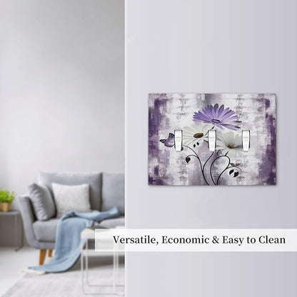 Light Switch Covers Purple Daisy White Floral Butterfly Flowers 3 Gang Wall Plates Triple Toggle Outlet Cover Decorative Switchplates Electrical Panel Cover for Kitchen Living Room 4.8 X 6.7 IN