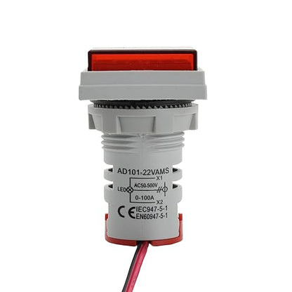 LED Voltage Display Panel Mount Volt Amp Meter, AD101-22VAMS 22mm Square Voltmeter and Ammeter, AC50-500V Voltage and 0-100A Current Meter, Red (1 Pack)