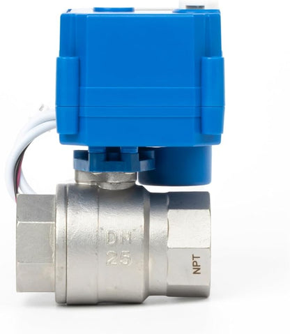 U.S. Solid Motorized Ball Valve with Manual Function - 1" Stainless Steel, Full Port, 85-265V AC, 2-wire Automatic Return, Normally Closed