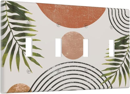 Beautiful Boho Mid Century Large Archs Sun Leaves Plants Light Switch Covers Quad Toggle Electrical Faceplate 4 Gang Wall Plate Decorative Switch Plates Cover for Bedroom Living Room Decor