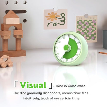 Visual Timer for Kids 60-Minute - Silent Analog Countdown Time Timer with Optional Alarm, Focus Tool for ADHD & Autism, Time Management for Homework, Chores, Office, Kitchen, Teaching & Study Routines