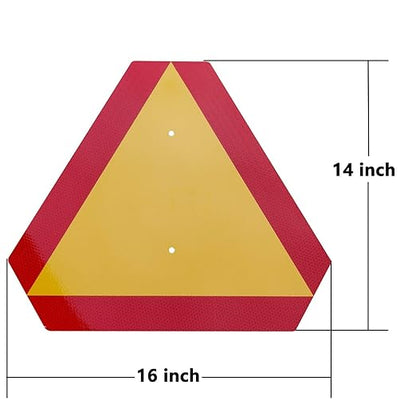 Orange Slow Moving Vehicle Sign,Triangle Sign,SMV sign 14"x16"Aluminum Diamond Grade Reflective,Up to 7 Years of Outdoor use for Golf Cart