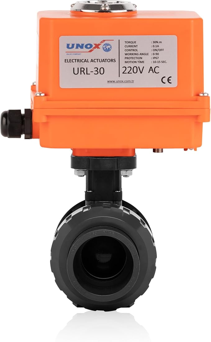Unox 220V AC Electric Actuated Ø20 (1/2") U-PVC Ball Valve, Motorized Ball Valve For Water - PN16