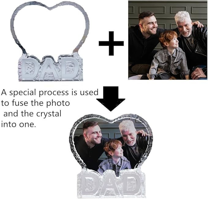 FANF&YKPY Gifts for Father Personalized Custom Heart-shaped Crystal Photo frame, Grandfather, Gift for Dad, Father,husband, Men for Christmas, Fathers Day, Birthday, Wedding Anniversary