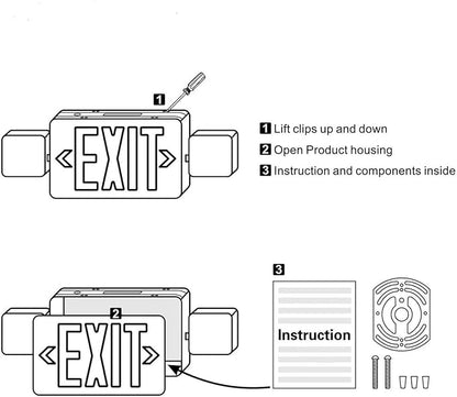 4 Packs Led Red Exit Sign with Emergency Lights Combo & Battery Backup Operated Powered Fire Exit Sign Light-UL Listed 120-277VAC Fire Exit Signs Lighting for Room,Street,Window.Stairs.