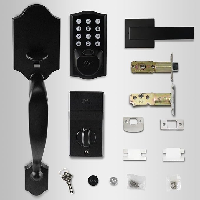 Fingerprint Smart Door Lock, Keyless Door Lock with Handle, Built-in WiFi Keypad Deadbolt Set for Front Door, Waterproof Smart Electronic Deadbolt, App Remote Control, Easy to Install Matte Black