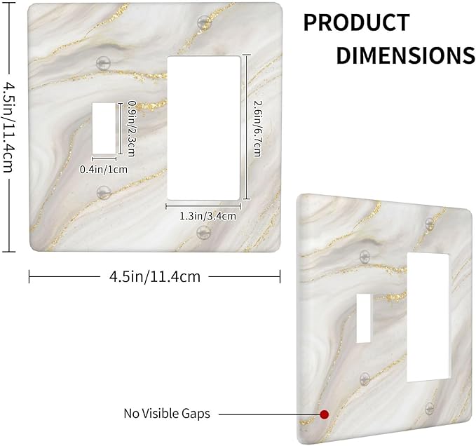 White Grey Gold Marble Simple Tiles Outlet Covers 1 Toggle 1 Rocker Combination Decorative Wall Plate Electrical Switch Plates Light Switch Cover Plate for Bathroom Kitchen Decor