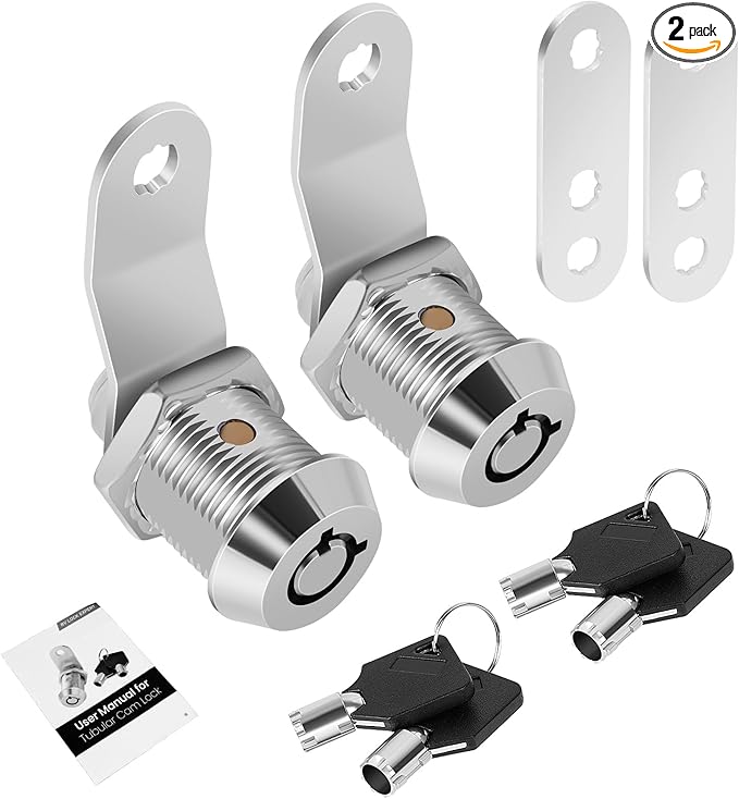 2 Pack Tool Box Lock with Keys, 5/8" Cabinet Lock Cam Lock Keyed Alike, Toolbox Lock Replacement Lock for Mailbox RV Storage Door with Manual, Zinc Alloy (2Pack，5/8 Inch)