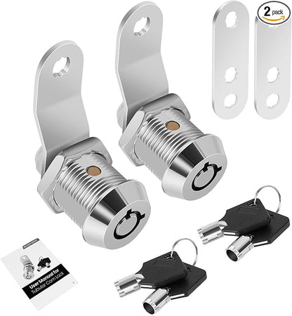 2 Pack Tool Box Lock with Keys, 5/8" Cabinet Lock Cam Lock Keyed Alike, Toolbox Lock Replacement Lock for Mailbox RV Storage Door with Manual, Zinc Alloy (2Pack，5/8 Inch)