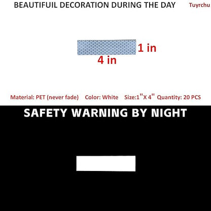 Non Fading White Reflective Stickers 1 inch X 4 inch, Outdoor Waterproof High Visibility Warning Safety Adhesive Reflector Tape (20 Pcs)