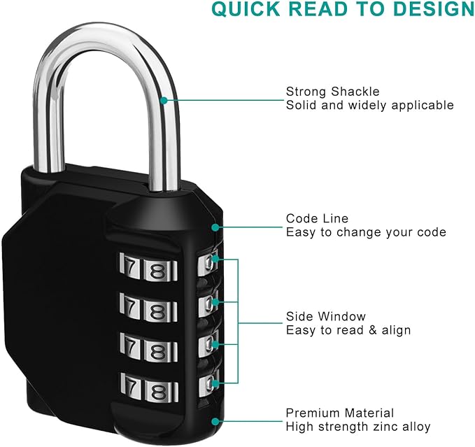 ZHEGE 2 Pack Combination Lock for Locker, 4 Digit Combination Padlock for School, Gym, Employee Locker, Outdoor, Fence (Black & Blue)