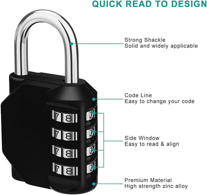ZHEGE 2 Pack Combination Lock for Locker, 4 Digit Combination Padlock for School, Gym, Employee Locker, Outdoor, Fence (Black & Blue)