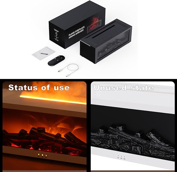 Essential Oil Diffuser, Fireplace Flame Air Diffuser Humidifier,7 Colors Aromatherapy Aroma Diffuser, Ultrasonic Aroma Humidifier with Timer for Bedroom Home Office Yoga