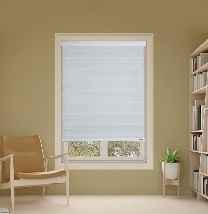 Shadesu Cordless Zebra Blinds for Windows, Dual Layer Free-Stop Zebra Shades, Light Control for Day and Night, Sheer Blinds for Indoor Windows, Bedroom, Kitchen Custom Made