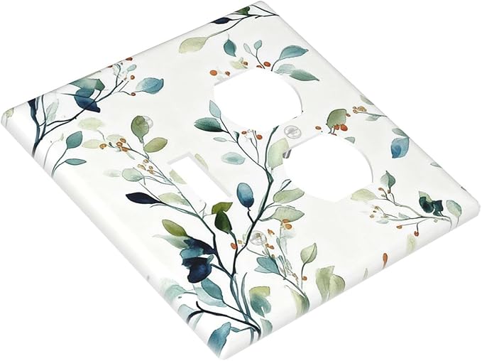 Decorative Outlet Covers Eucalyptus Leaf Geen Sage Leaves 2 Gang Light Switch Cover Plate Single Toggle Duplex Wall Plates for Electrical Outlets Switch Plate Covers for Bedroom Home Decor