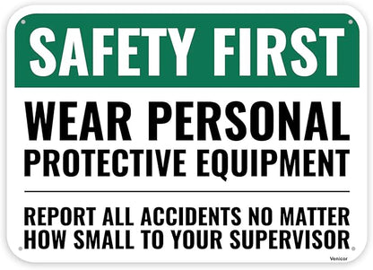 1PC Safety Sign, 14 x 10 Inches - Aluminum - Safety Decorations Posters For Workplace - Wear Personal Protective Equipment