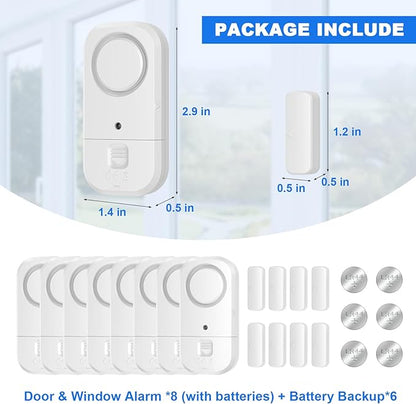 Door Window Alarm Sensors - Door Alarms for Kids Safety, Door Alarms for Home Security, for Home, Office, Store, Garage, Dorm Room, Apartment, RV, 8 Pack