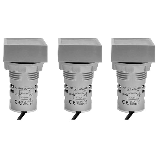 LED Voltage Display Panel Mount Volt Amp Meter, AD101-22VAMS 22mm Square Voltmeter and Ammeter, AC50-500V Voltage and 0-100A Current Meter, Grey (3 Pack)