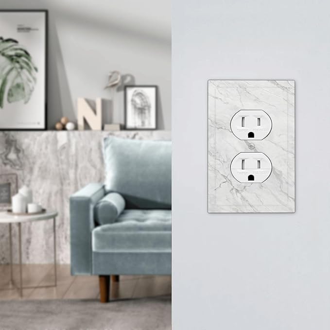Outlet Covers Marble Granite White And Grey 1 Gang Duplex Electrical Receptacle Faceplate Light Switch Cover Wall Plate Decorative Switch Plates for Home Bedroom Decor