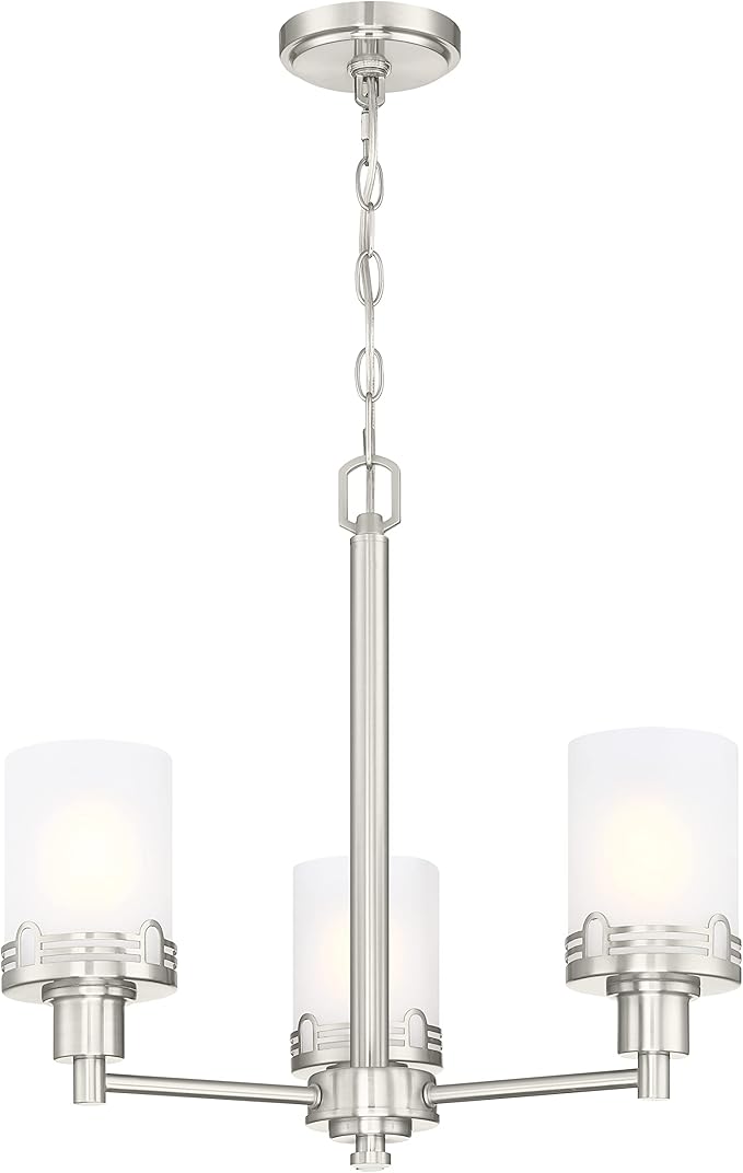 Doraimi Lighting 3 Light Fashion Kitchen Island Frosted Glass Shade+Hollow Metal Shade Chandelier Light Fixture,Brushed Nickel Finish Dining Room Living Room Corridor Bedroom