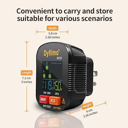 GFCI Outlet Tester with LCD Display,3-Prong Outlet Tester Plug in,Voltage Socket Checker,Electrical Diagnostic Tool for 110V-250V AC Home Outlets