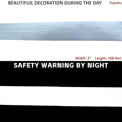 Non Fading White Reflective Tape Outdoor Waterproof 3 inch Wide, High Visibility Warning Industrial Marking Tape,Safety Stickers (168 feet)