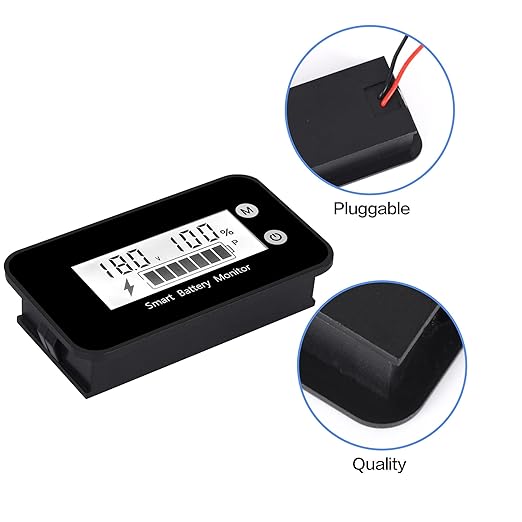 Waterproof Battery Monitor with Bracket 7-100V,Car Motorcycle Golf cart Meter Digital Battery Capacity Remaining Capacity Percentage Tester with Buzzer Alarm and Temperature (White)