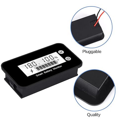 Waterproof Battery Monitor with Bracket 7-100V,Car Motorcycle Golf cart Meter Digital Battery Capacity Remaining Capacity Percentage Tester with Buzzer Alarm and Temperature (White)