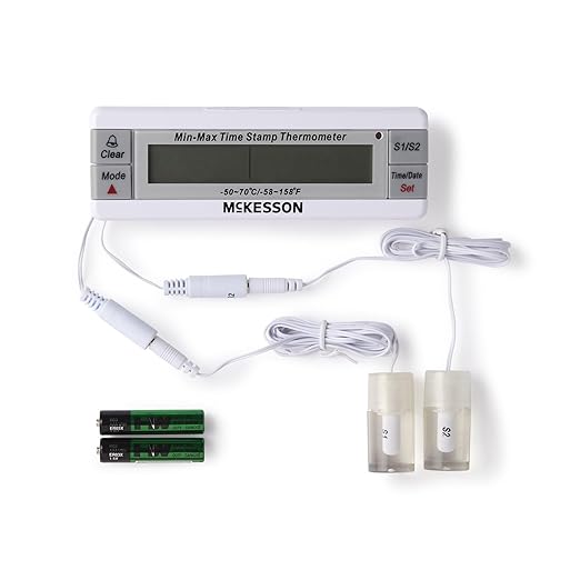 McKesson Refrigerator and Freezer Thermometer with Alarm, Dual-Probe - Waterproof Digital Display Max/Min Temperatures, 1 Count