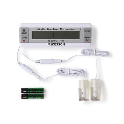 McKesson Refrigerator and Freezer Thermometer with Alarm, Dual-Probe - Waterproof Digital Display Max/Min Temperatures, 1 Count