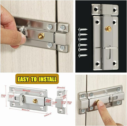 Alise Slide Bolt Gate Latch,Spring-Automatic Barrel Bolts Latches Safety Door Lock,Gate Hardware for Inside Door Fence Toilet Barn Pet Doors,Stainless Steel Bolt Latches,Brushed Finish,MS3000-LS