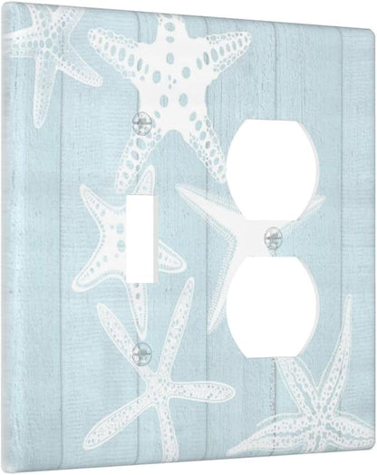 Beach Starfish Vintage Wood Rustic Country Ocean Wallplates 1 Toggle 1 Duplex Switch Plate Electrical GFCI Faceplate Decorative Light Switch Covers for Farmhouse Kids Room Decor