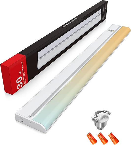 30 Inch Hardwired Under Cabinet Lighting, 3 Color Setting Dimmable LED Under Cabinet Lights Wired, 1700LM Linkable Under Counter Lights for Kitchen, 20W, CRI>97