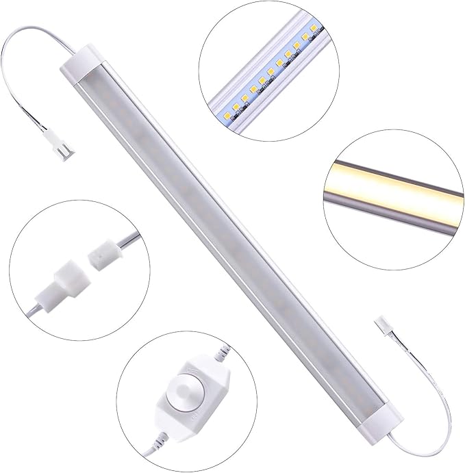 LABOREDUCER LED Under Cabinet Lighting with Plug in 10 Pack,11inch Dimmable LED Under Cabinet Lights with Rotary Dimmer Switch, Warm White Linkable Under Counter Lights for Kitchen (Warm White)