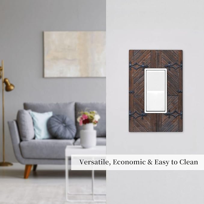 Decorative Outlet Covers Vintage Brown Wood Barn Door 1 Gang Rocker Light Switch Cover Plate Single Decora Light Switch Covers Wall Plate Faceplate for Home Decor （2 Pack）