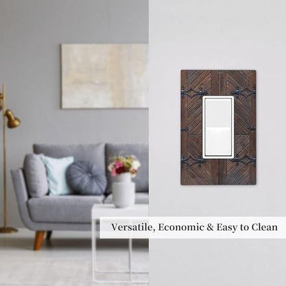Decorative Outlet Covers Vintage Brown Wood Barn Door 1 Gang Rocker Light Switch Cover Plate Single Decora Light Switch Covers Wall Plate Faceplate for Home Decor （2 Pack）