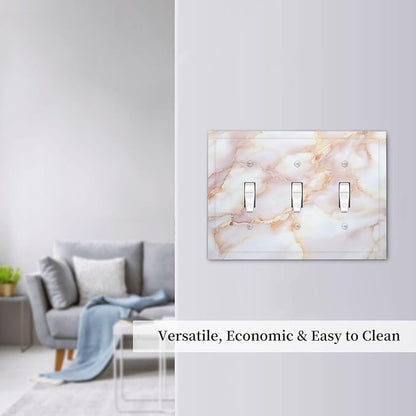 Decorative Switch Plates Pink Jade Marble Granite 3 Gang Wall Plate Triple Toggle Light Switch Cover Faceplate Electrical Wall Panels For Bathroom Kitchen Decor