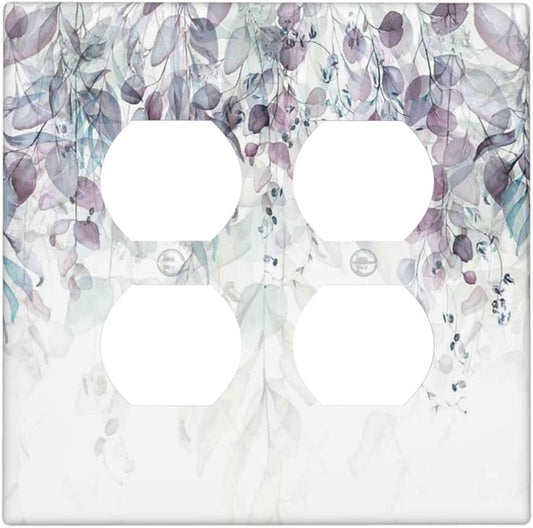 Hazy Leaves Ivy Nature Plants Eucalyptus Leave Outlet Covers 2 Gang Double Duplex Decorative Light Switch Covers Electrical Wallplates Socket Faceplate for Bedroom Home Decor
