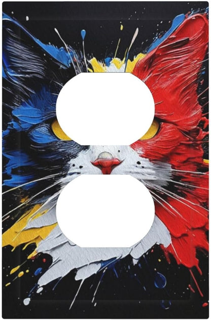 Decorative Outlet Covers Colorful Doodle Cute Funny Black Red White Cat 1 Gang Duplex Light Switch Cover Plate Wall Plates for Electrical Outlets Switchplate Faceplate