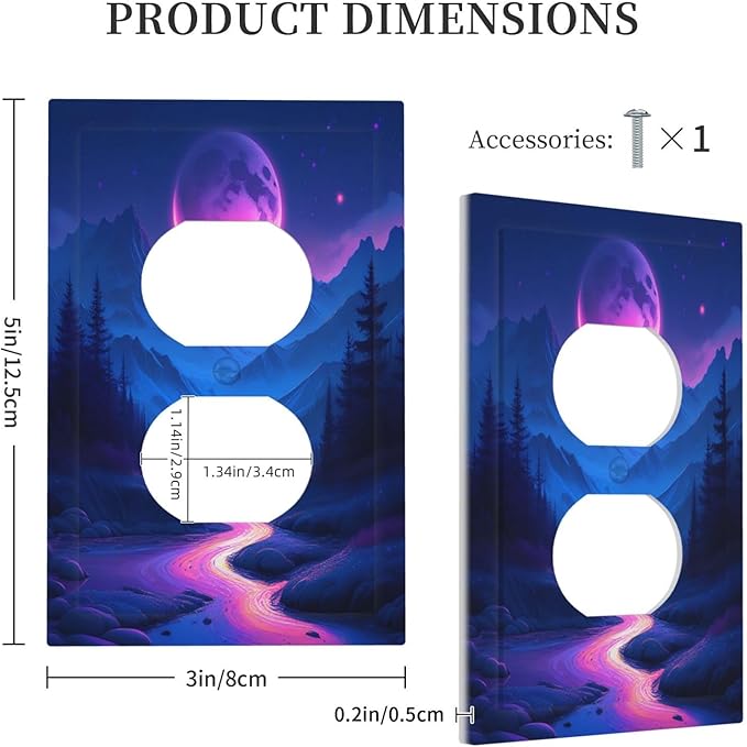 Purple Cyberpunk River Full Moon Mountain Forest Outlet Covers 1 Gang Duplex Light Switch Cover Wall Plate Decorative Switch Plates Electrical Receptacle Faceplate for Bedroom Bathroom Decor