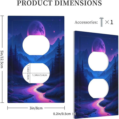 Purple Cyberpunk River Full Moon Mountain Forest Outlet Covers 1 Gang Duplex Light Switch Cover Wall Plate Decorative Switch Plates Electrical Receptacle Faceplate for Bedroom Bathroom Decor