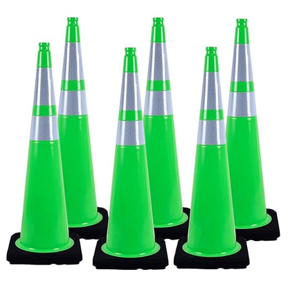 BESEA 6Pack 36” inch Traffic Safety Cones Green Road Parking Cones Construction Cone Structurally Stable for Traffic Control(Bright Color)
