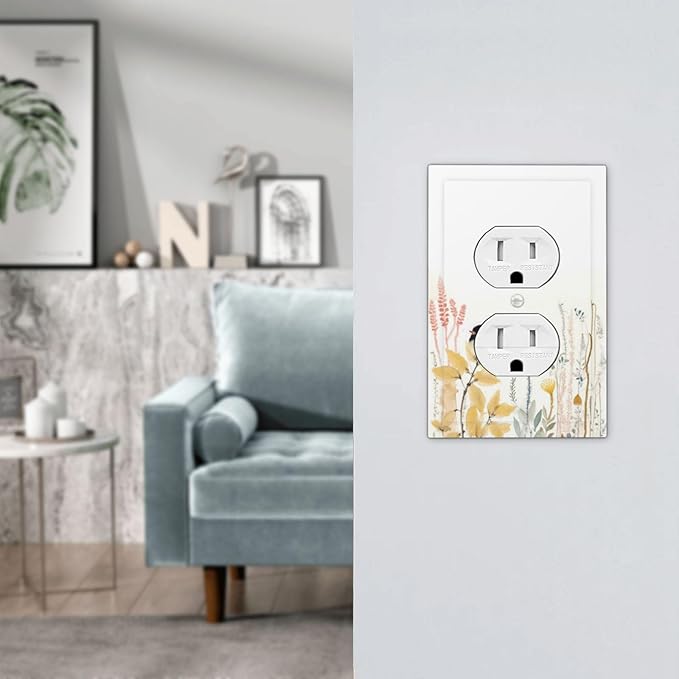 Outlet Covers Colorful Floral Watercolour Cuddly Bird 1 Gang Duplex Light Switch Cover Decorative Switch Plates Electrical Receptacle Faceplate Wall Plate For Bed Room Living Room Decor