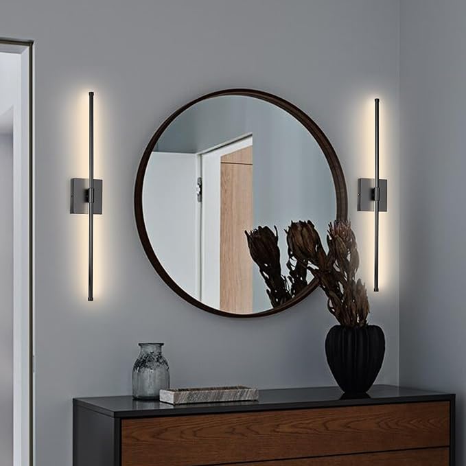 LED Wall Sconces with Remote Control, 5 Colors 3000K-6500K & Dimmable, Hardwire Wall Light with Timer & Night Light, LED Black Wall Lamps for Living Room, Bedroom, 27.55 Inch