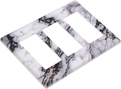 Light Switch Covers White Marble Pattern Black Lines Pink Lines 3 Gang Rocker Electrical GFCI Decorative Triple Outlet Wall Plate Cover Switchplate for living Room Office Decor